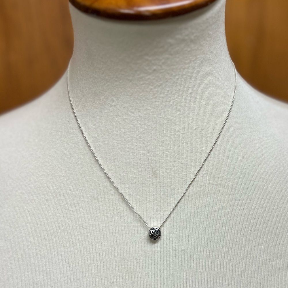 New Brighton Silver Necklace with Intricate Black Pendant #BN01